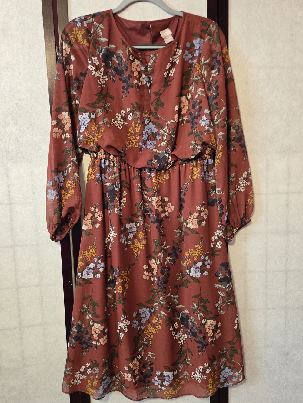 Chico's Floral Long Sleeve Midi Dress - Rust - Size 4